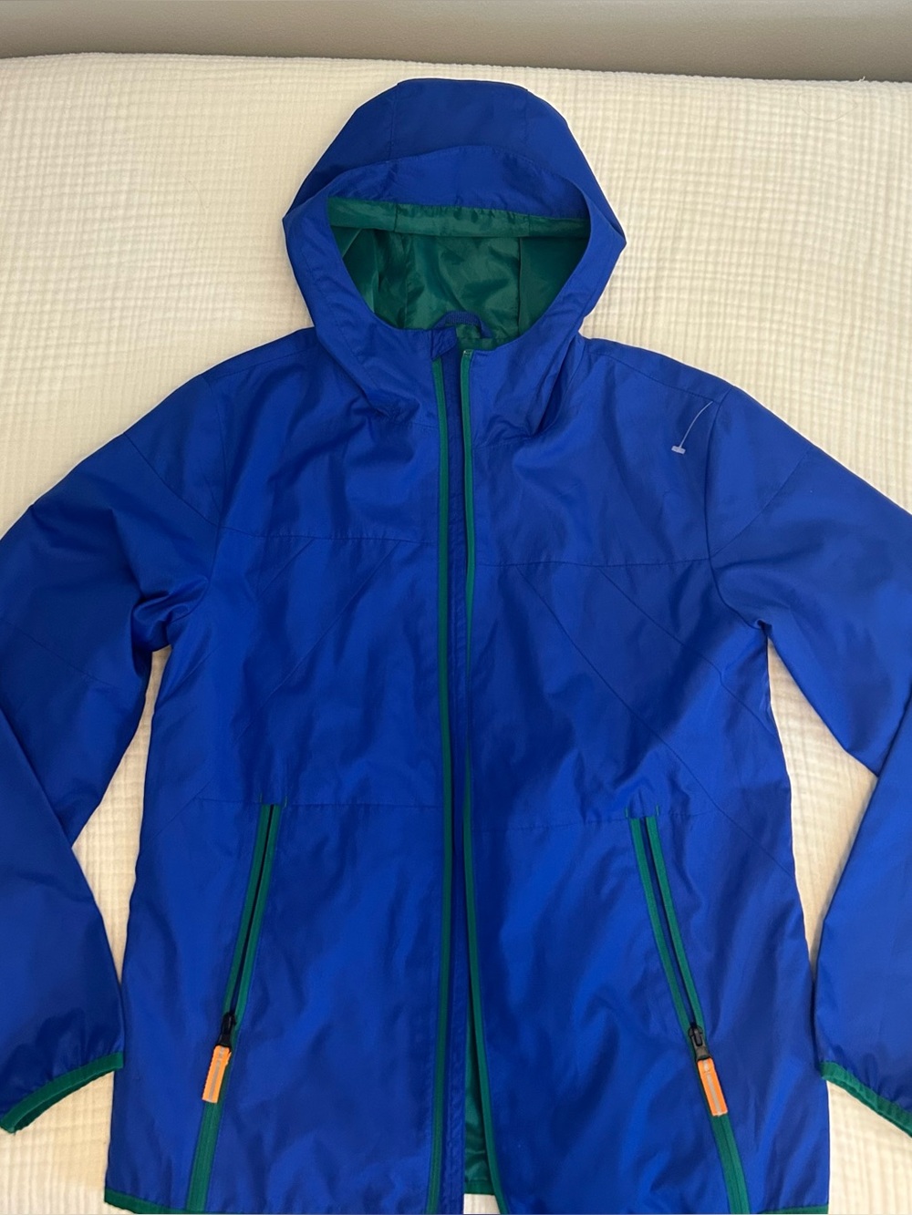 Unisex Champion Royal Blue Hooded Windbreaker Jacket with Green Trim
